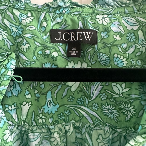 J. Crew Green Floral Puff-Sleeve Marigold Blooms Blouse Extra Small - Picture 7 of 7